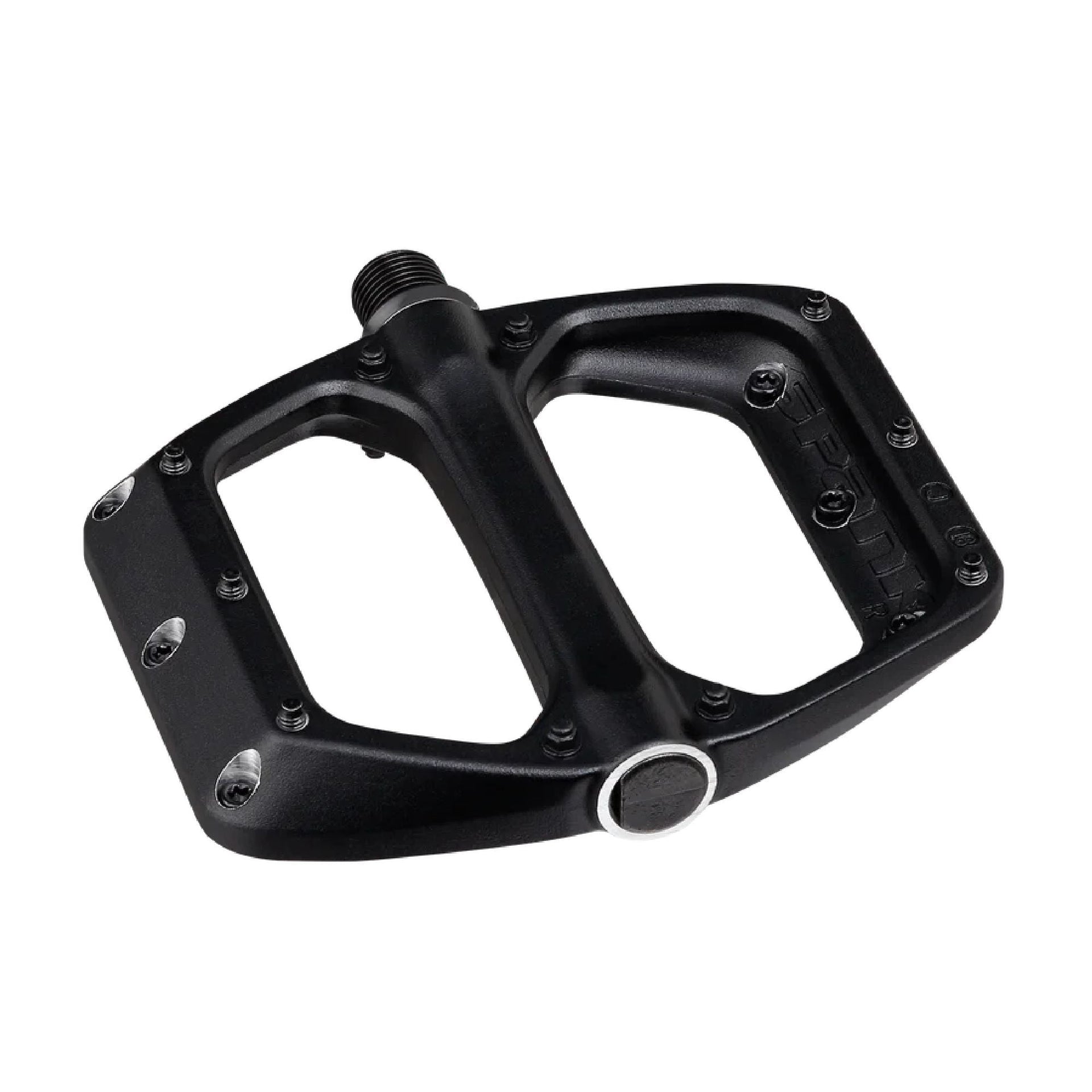 Black Spank Spoon DC bicycle pedals with grippy pins and threaded axle