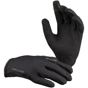 iXS Carve gloves, black full-finger riding gloves with perforated back and green accents