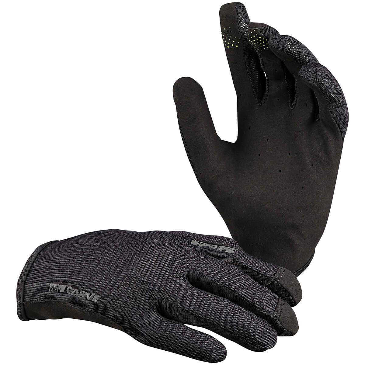 iXS Carve gloves, black full-finger gloves with textured grip palm and knuckle padding