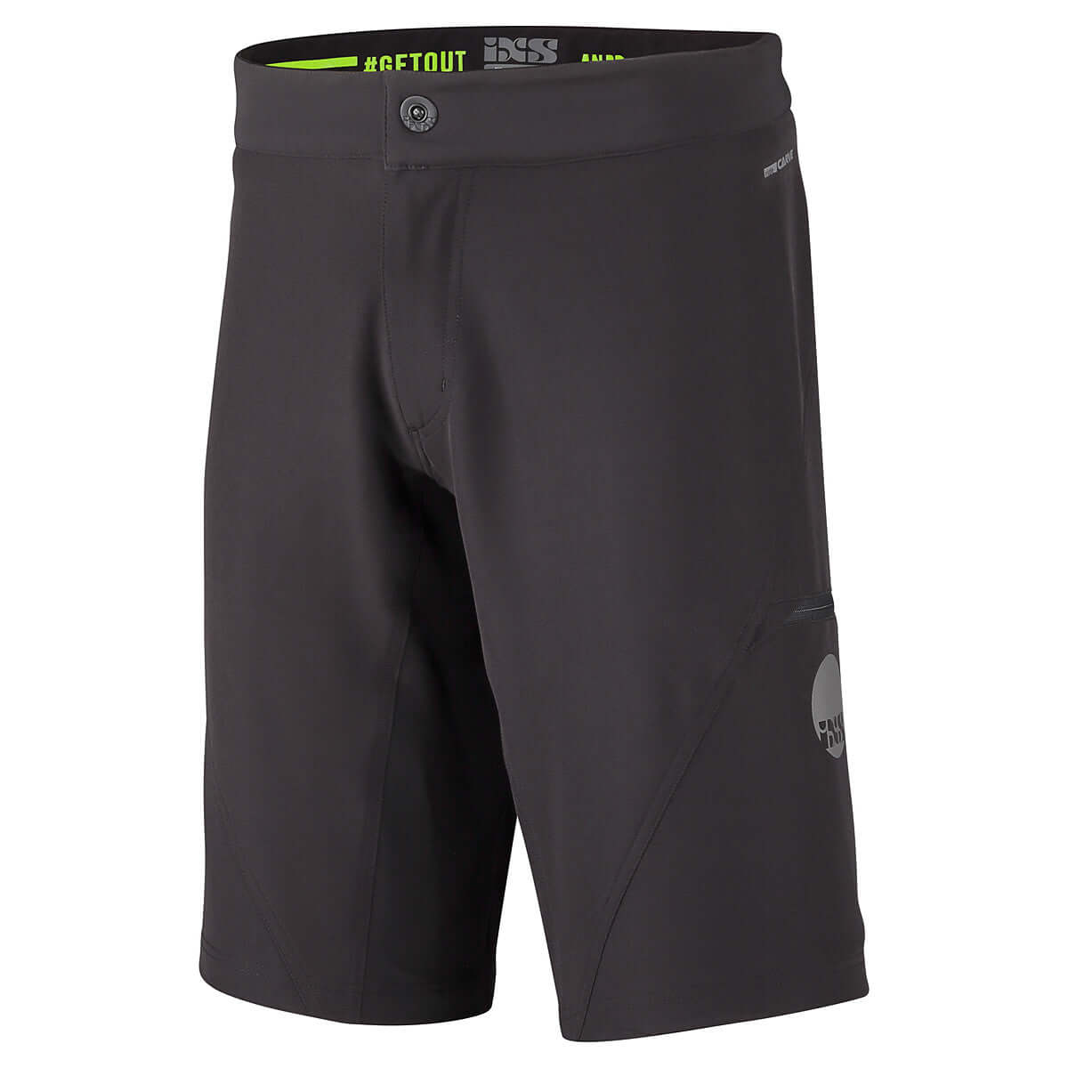 iXS women's black cycling shorts with zipped fly and logo patches
