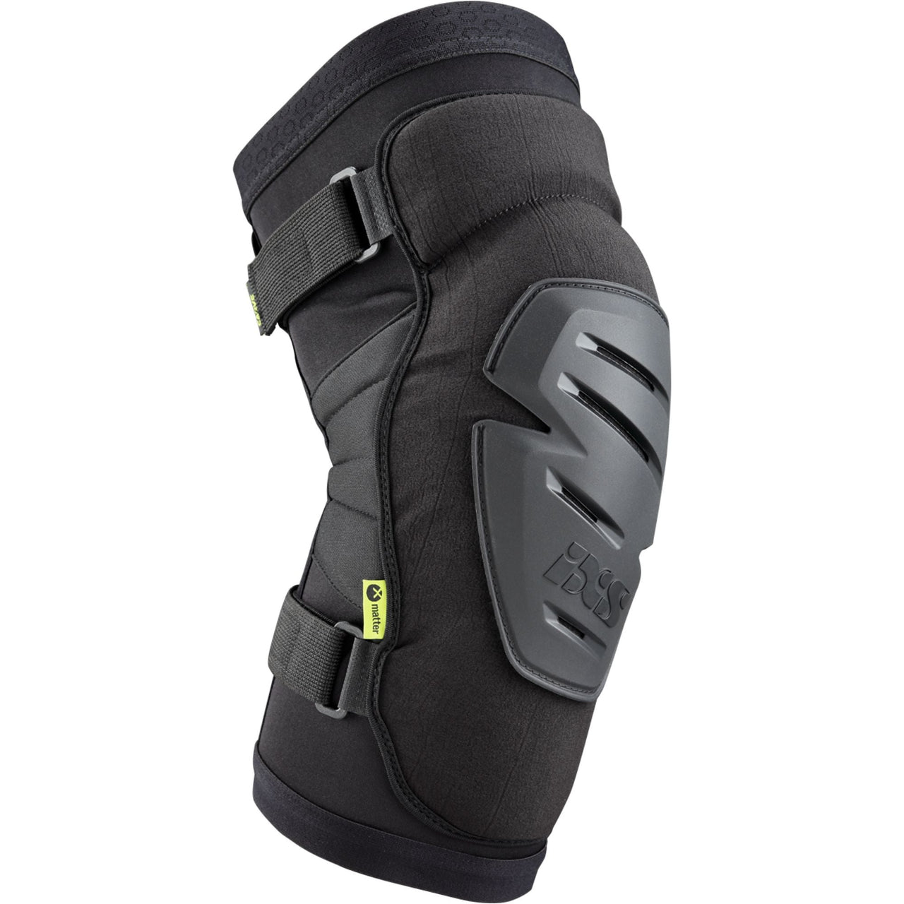 iXS Carve Race knee guards, black with hard shield and adjustable straps