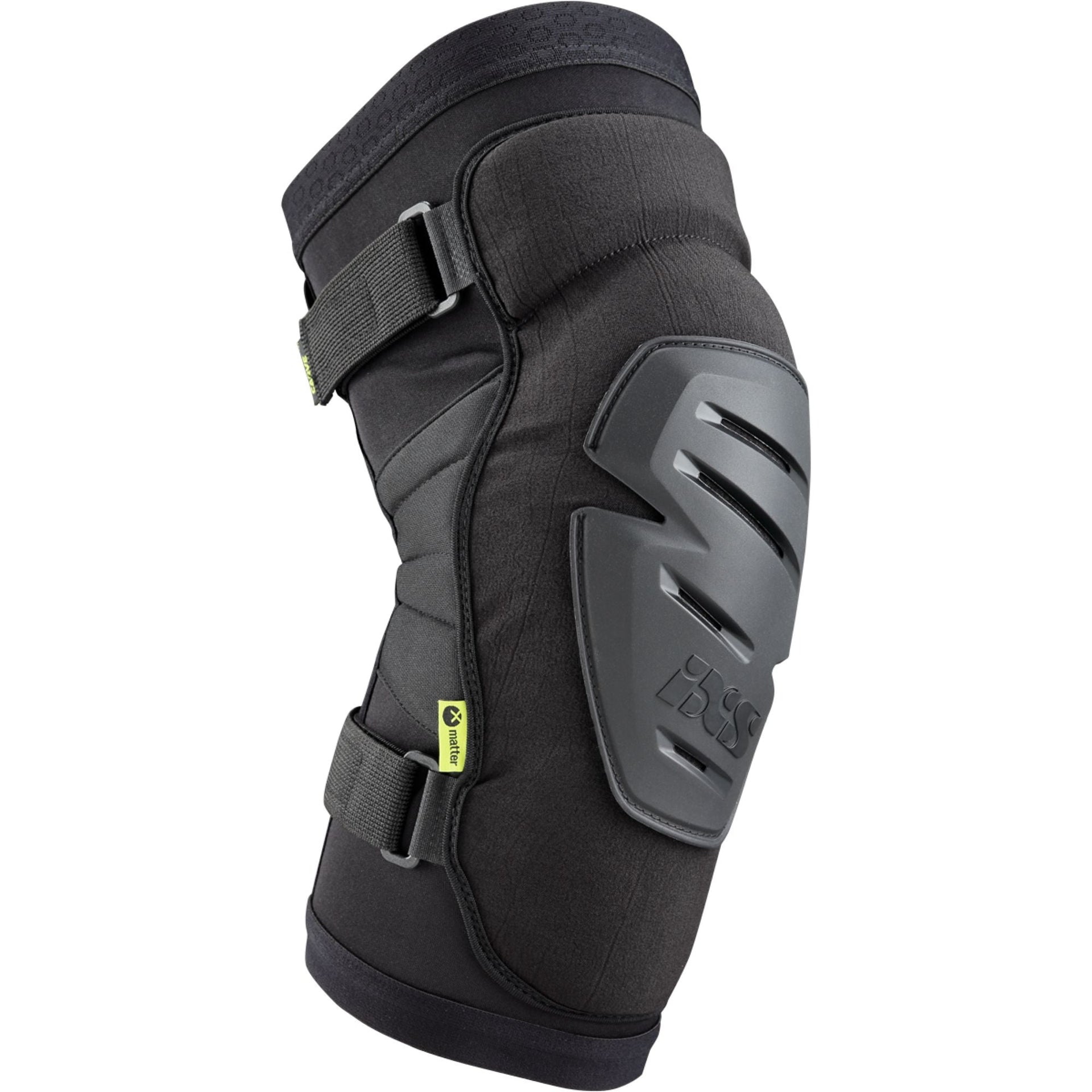 iXS Carve Race knee guards, black with hard shield and adjustable straps