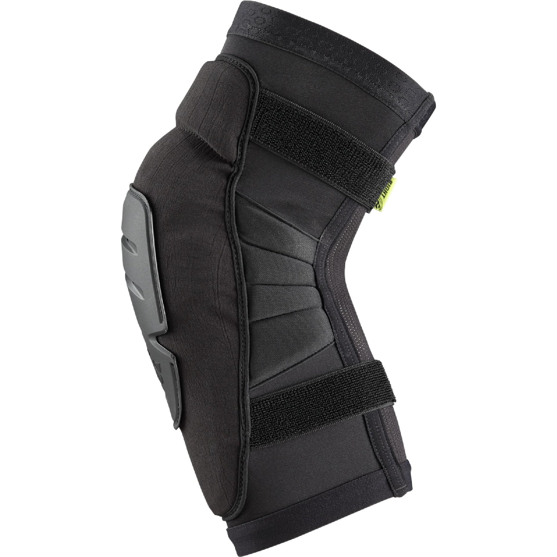 iXS Carve Race knee guards, black with molded protective plate and elastic straps