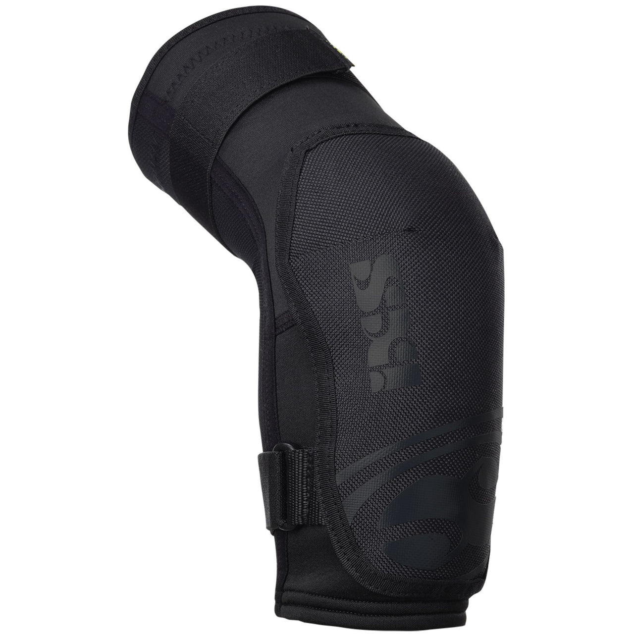 iXS black elbow guard with molded shell, mesh fabric, and adjustable strap