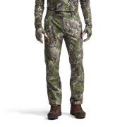 Men's camouflage hunting pants with straight legs, green-gray pixel pattern.
