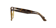Tortoiseshell sunglasses shown from the side, with clear lens and curved temple arm.