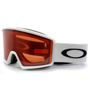 Oakley snow goggles with matte white frame, red/orange mirrored lens and O strap