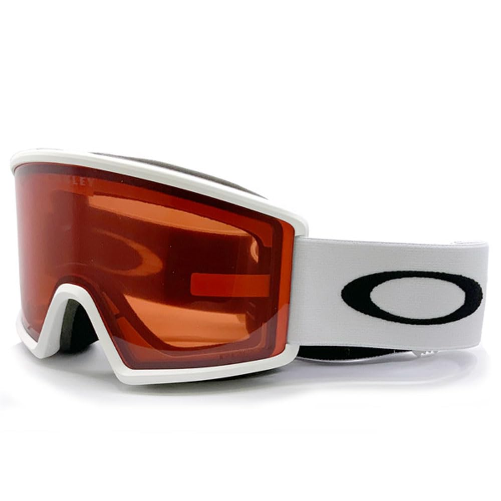 Oakley snow goggles with matte white frame, red/orange mirrored lens and O strap