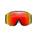 Oakley Line Miner Pro snow goggles, black frame with red orange Prizm lens close-up