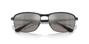 Black sunglasses with dark grey lenses and metal bridge detail