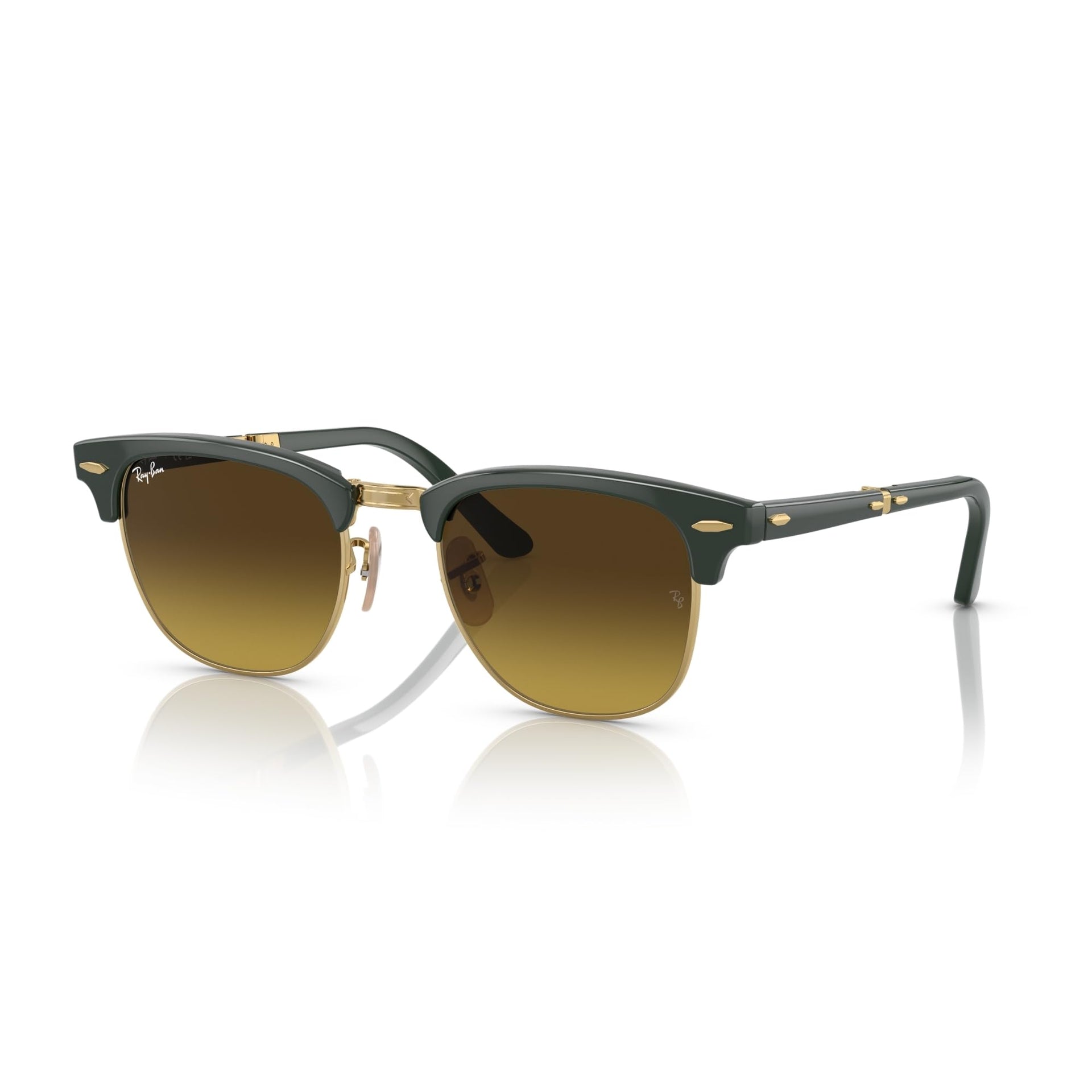 Ray-Ban Clubmaster Folding RB2176 Sunglasses - Green on Gold / Brown / Standard - 8056597752602
