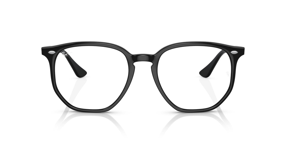 Sunglasses with matte black frame and clear lenses, full front view.