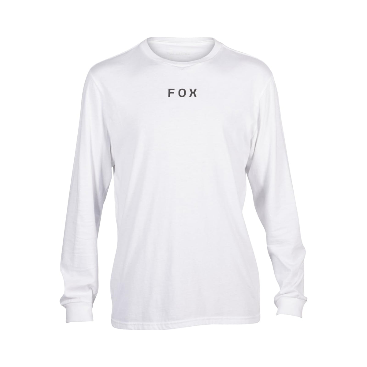 Men's Fox Racing long-sleeve prem tee, optic white crew neck, FOX logo