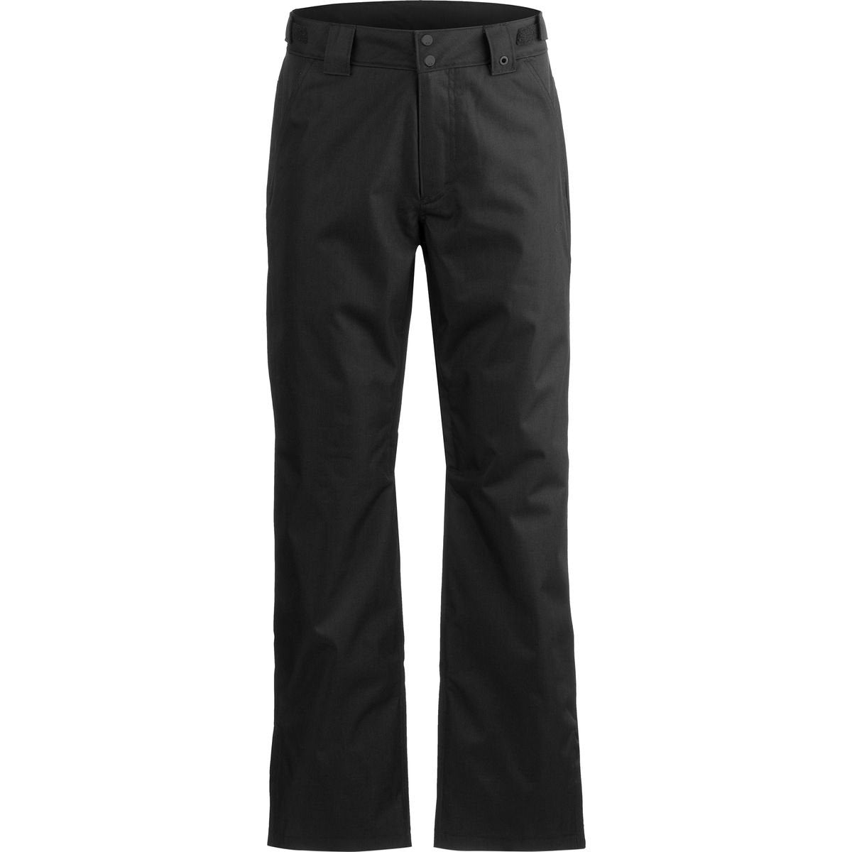 Ski pants, dark color, straight legs with buttoned waist and front pockets