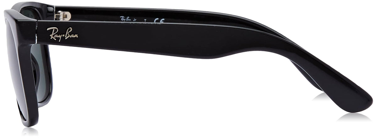 Ray-Ban Justin RJ9069S sunglasses, black frame, side profile, dark lenses