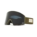 Snow goggles with dark lens and tan fabric strap with VZ patch