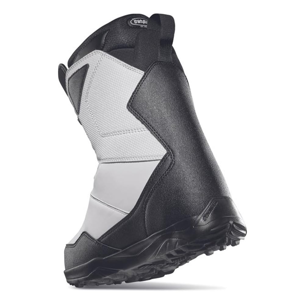 Men's white and black snowboard BOA boots with textured panels and lace guard