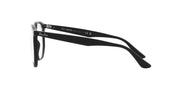 Black sunglasses shown from the side, with clear lens and curved temple arm.