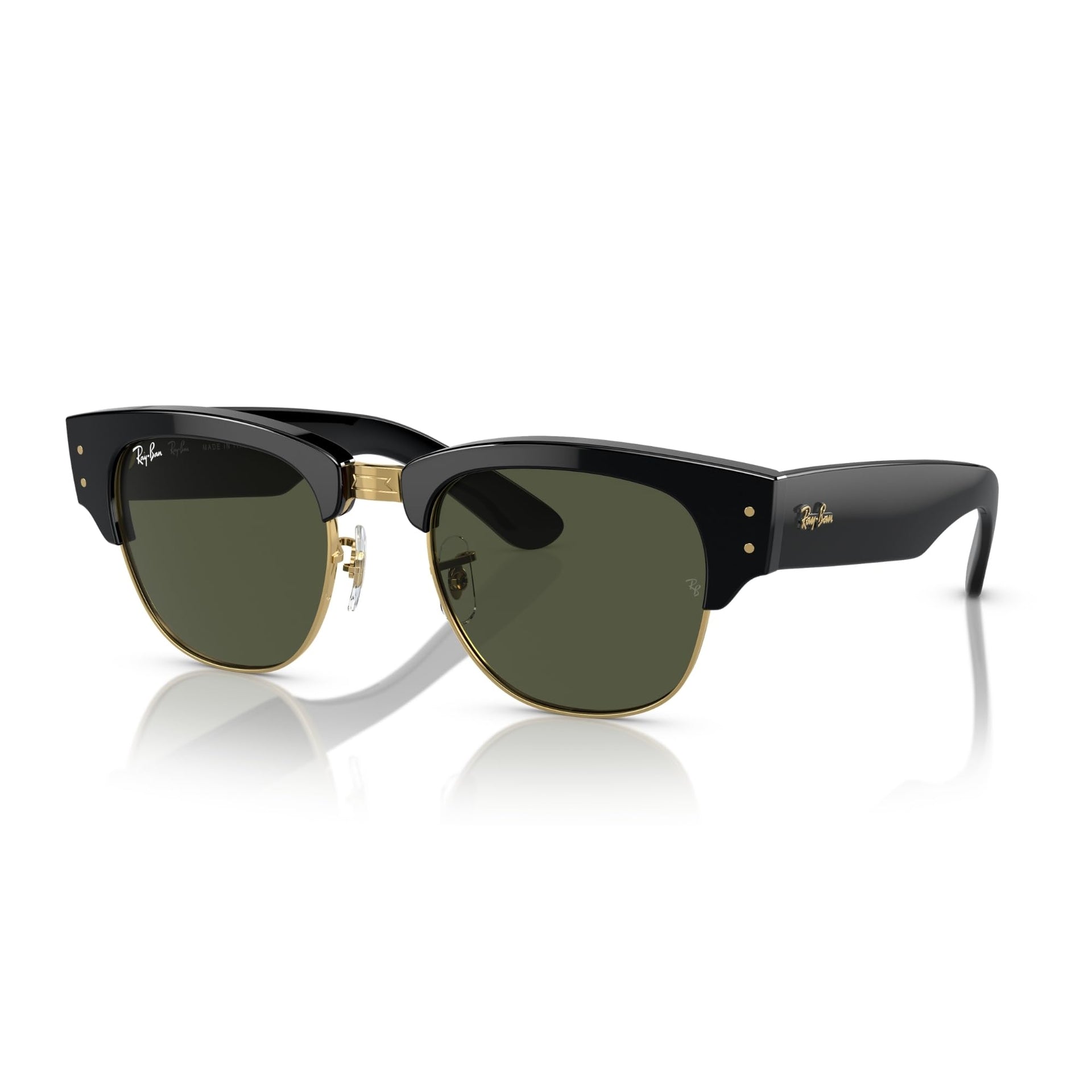 Ray-Ban Mega Clubmaster RB0316S Sunglasses - Black on Gold / G-15 Green / Small - 8056597837156