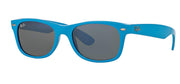 Ray-Ban Wayfarer sunglasses with turquoise frame and dark lenses.