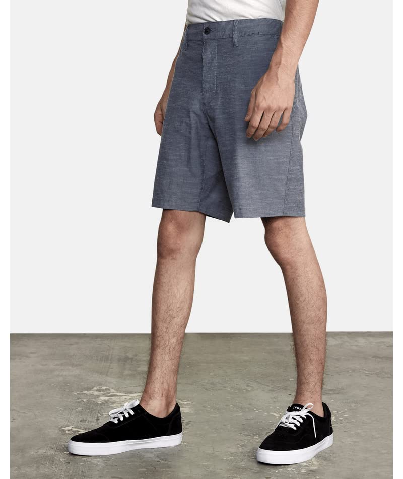 Men's hybrid solid shorts, blue with belt loops and front slash pockets