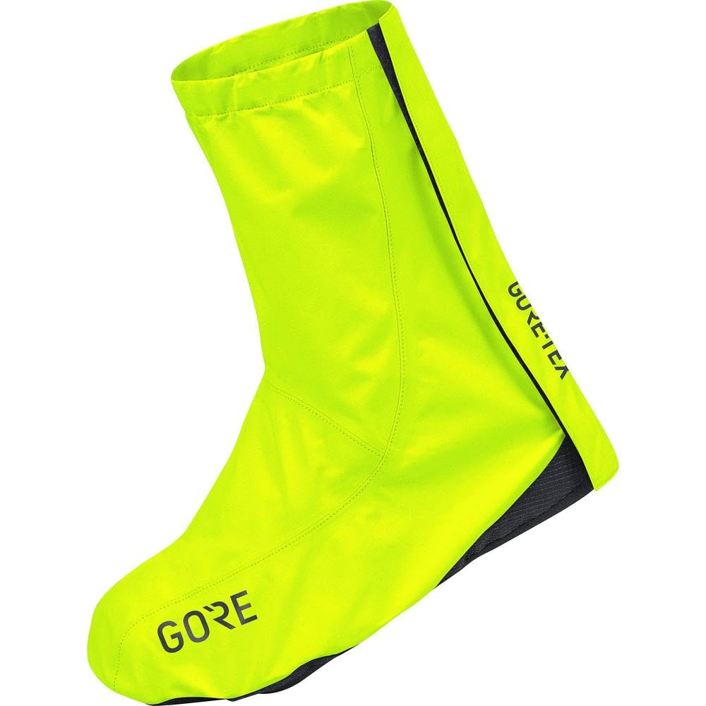 Neon yellow unisex cycling shoe covers with GORE lettering and Gore-TEX panel