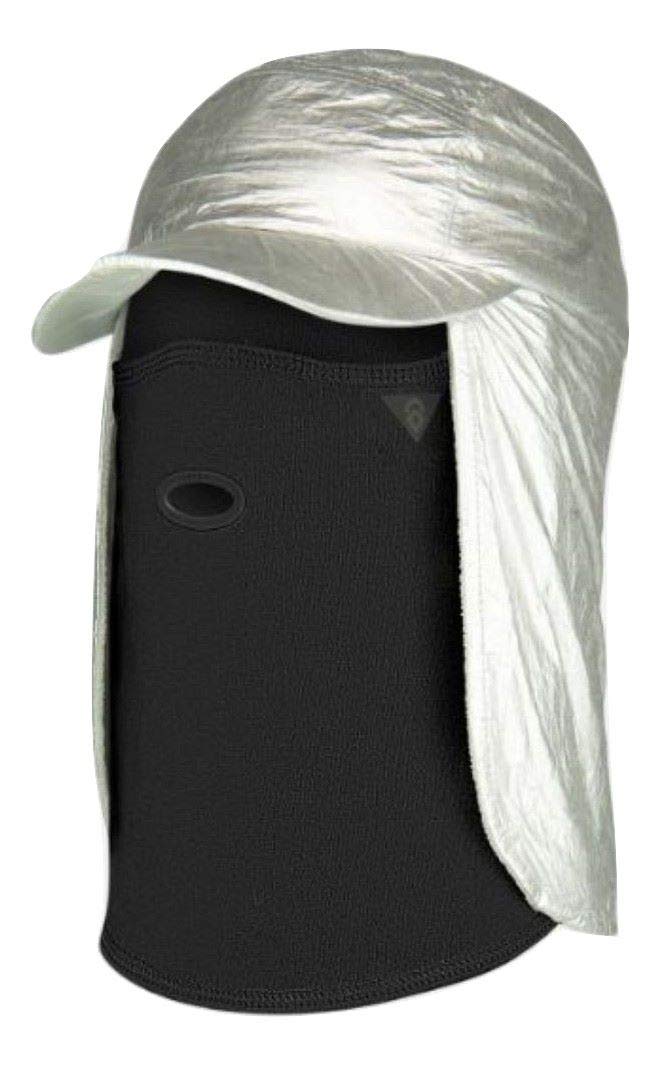 Silver tech hat with neck flap, vented front and small logo patch