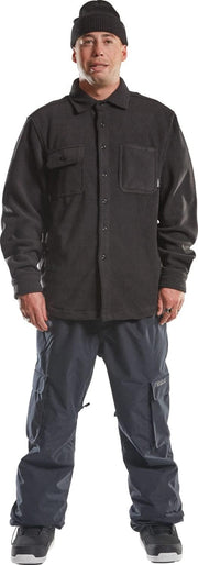 Men's black polar fleece shirt with button front and two chest pockets