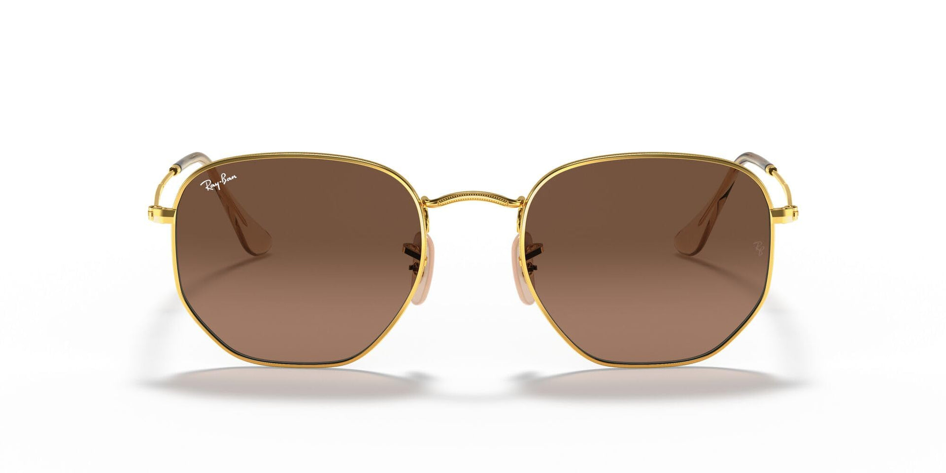Ray-Ban Hexagonal Flat RB3548N Sunglasses - Gold/Brown Gradient Grey / 48 mm - 8056597077361