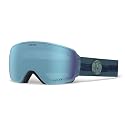 Giro snow goggles with teal frame, purple tinted lens, and dark blue strap with logo