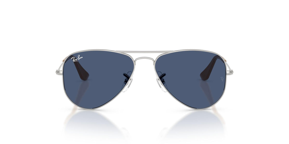 Ray-Ban metal aviator sunglasses with dark blue gradient lenses, silver frame