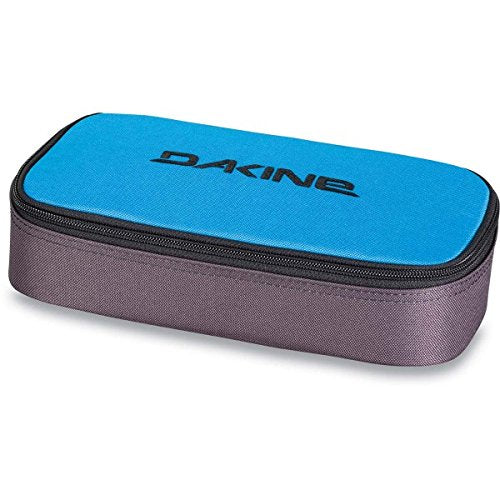 Dakine school case with blue zippered top and gray base, molded logo