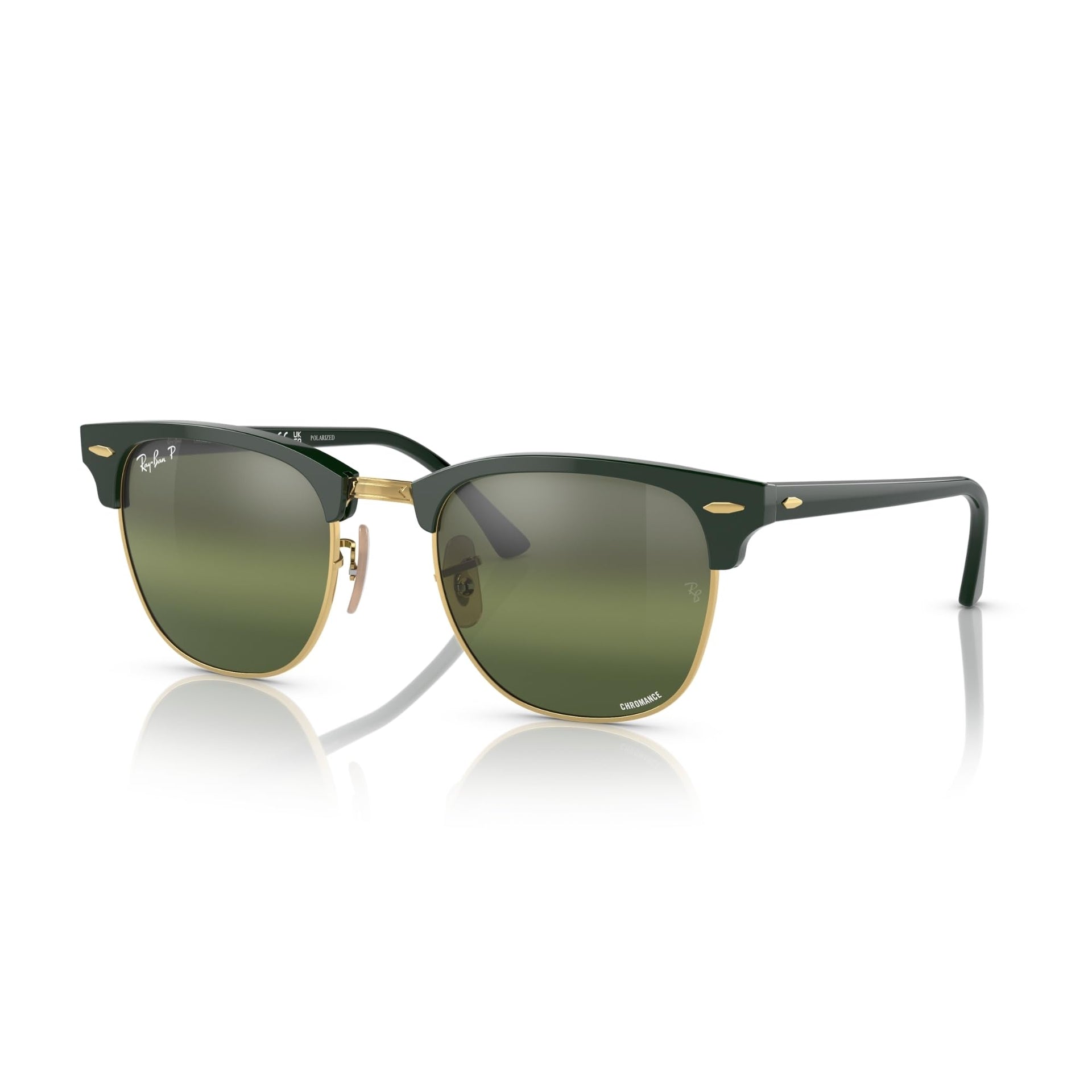 Ray-Ban Clubmaster RB3016 Sunglasses - Green on Gold / Silver/Green / X-Large - 8056597848121