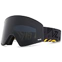 Black snow goggles with dark lens and black strap