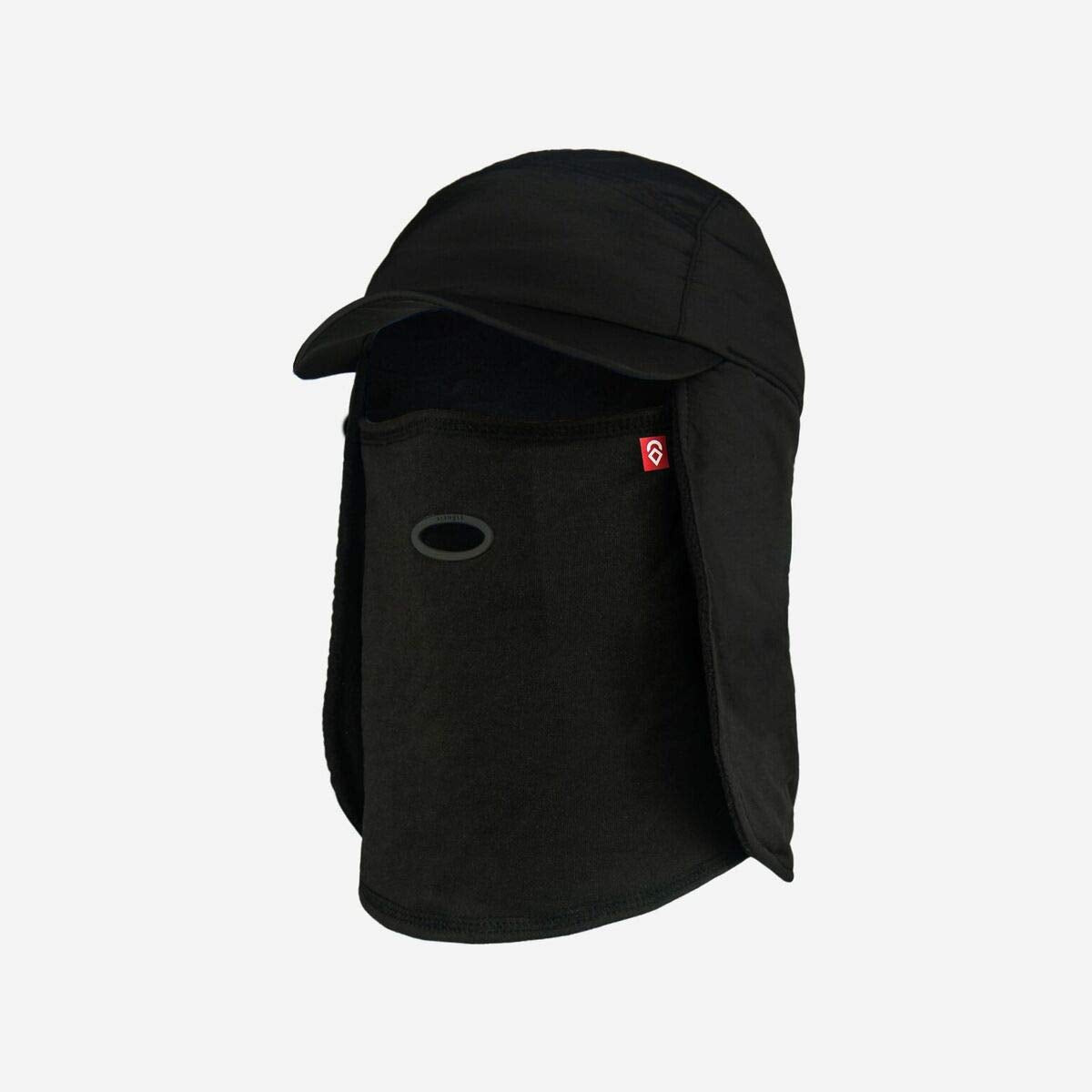 Black tech hat with neck flap, vented front and logo patch