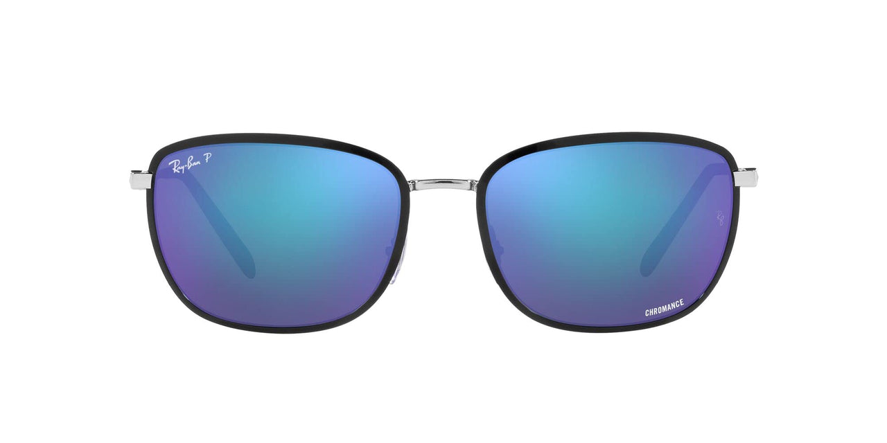 Ray-Ban RB3705 Sunglasses - Black on Silver/Polarized Grey Mirrored Blue / 60 mm - 8056597833820