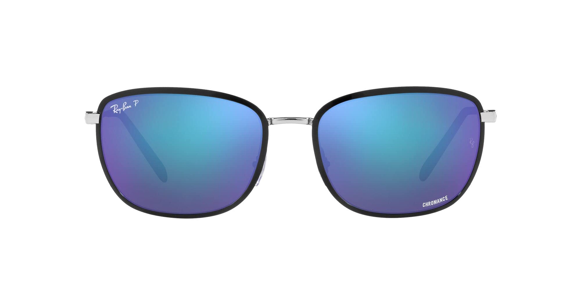 Ray-Ban RB3705 Sunglasses - Black on Silver/Polarized Grey Mirrored Blue / 60 mm - 8056597833820