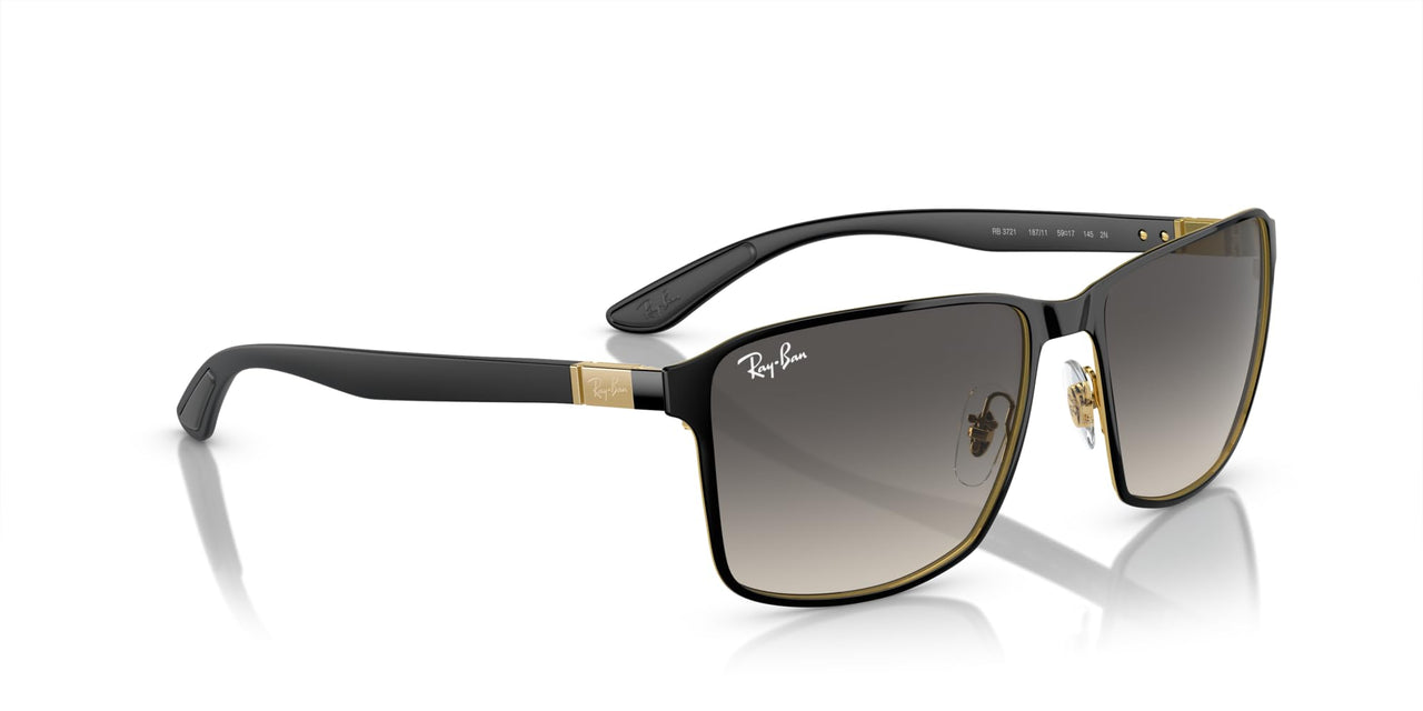 Ray-Ban RB3721 Sunglasses - Black on Gold/Light Grey Gradient Dark Grey / 59 mm - 8056597936637