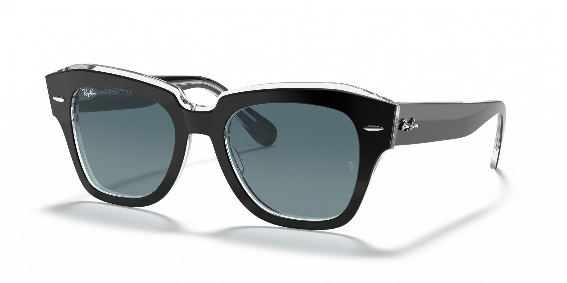 Ray-Ban State Street RB2186 Sunglasses - Black on Transparent/Blue Gradient Grey / 49 mm - 8056597177641