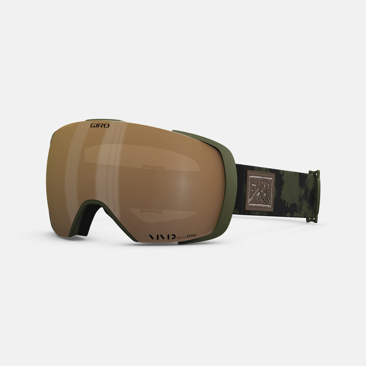 Giro snow goggles with brown-tinted lens and dark frame, wide ski goggle strap