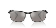 Black full-rim sunglasses with dark grey mirrored lenses