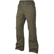 Ski pants, olive color, straight legs with buttoned waist and front pocket seams