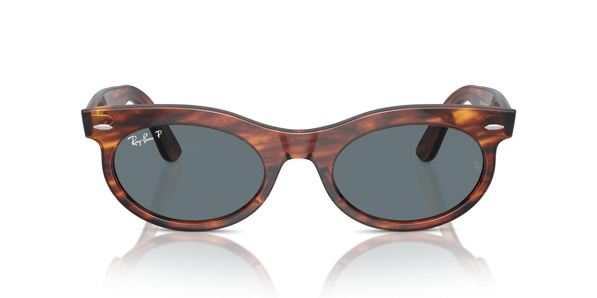 Ray-Ban Wayfarer Oval Low Bridge Fit RB2242F Sunglasses - Striped Havana/Dark Blue Polarized / 53 mm - 8056262048306