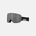 Snow goggles with gray-tinted lens and black strap, Giro logo visible on side.