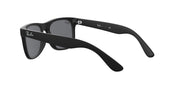 Ray-Ban Justin RJ9069S sunglasses, black frame with dark lenses, angled view