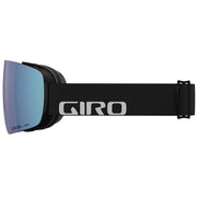 Snow goggles with blue mirrored lens and black strap, Giro logo centered on strap.