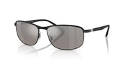 Black full-rim sunglasses with dark grey lenses, side temple view