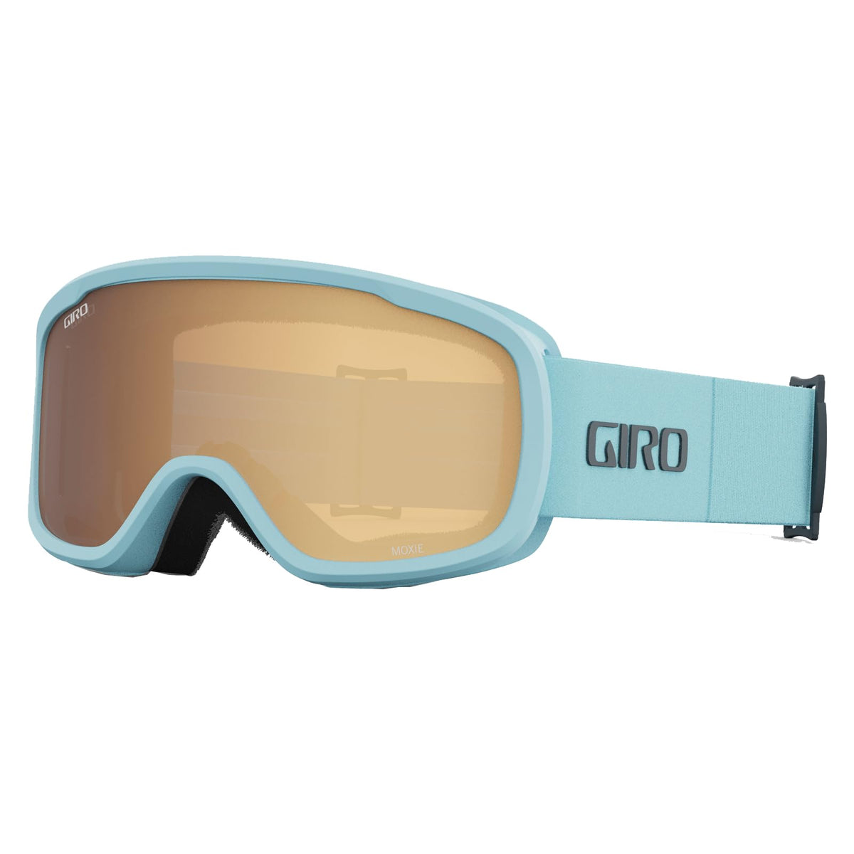 Snow goggles by Giro Moxie, light blue frame with amber lens and blue strap