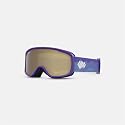 Purple snow goggles, side view, amber lens with branded strap