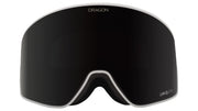 Snow goggles with black lens and white frame trim, DRAGON logo